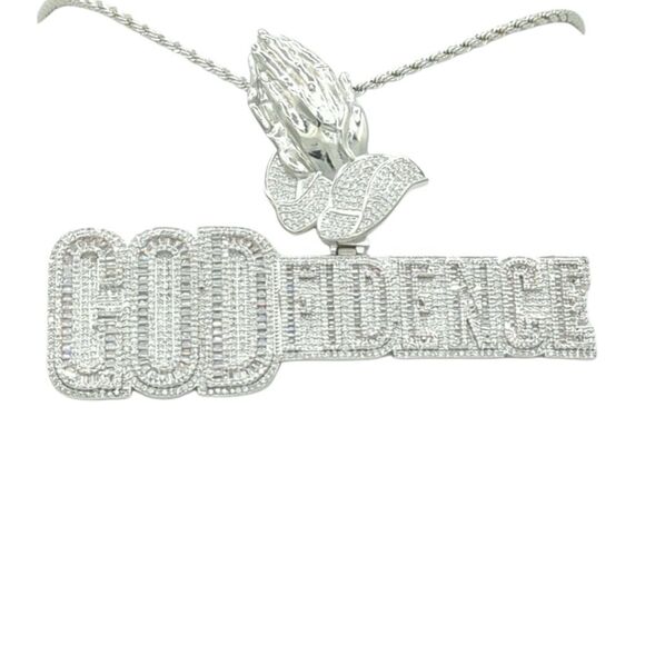 14K White Gold Finish Godfidence - Free 24inch x 3mm Rope Chain. - Picture 8 of 8